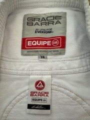 GRACIE BARRA Jiu Jitsu Equipe GB Kimono Jacket WHITE Kids Unisex Size Y4