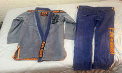 Venum Challenger BJJ Gi Set A4 Gray Jacket Blue Pants Orange Accents