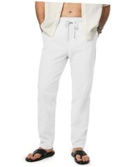 Mens 100% Cotton Pants Casual Elastic Waist Drawstring Medium 1 White