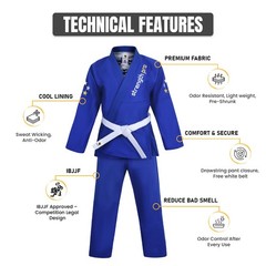 Jiu Jitsu Kimono Preshrunk Training Gi IBJJF Approved Uniform with Belt – Blue