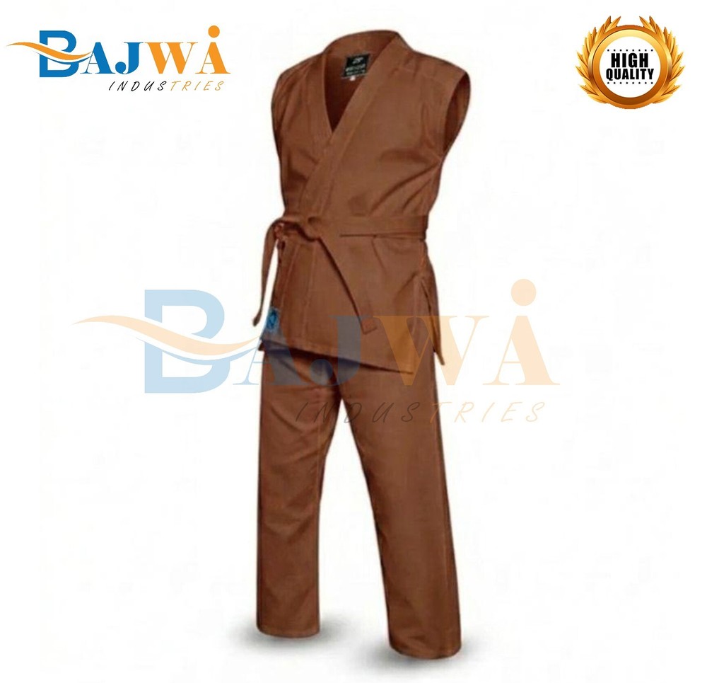 Brown Sleeveless Karate Gi Set, Taekwondo Uniform, Martial Arts Training Suit