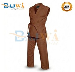 Brown Sleeveless Karate Gi Set, Taekwondo Uniform, Martial Arts Training Suit