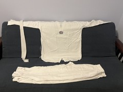 Taekwondo Uniform White Fabric Top Pants Belt Adult Black Belt Institute Size 7