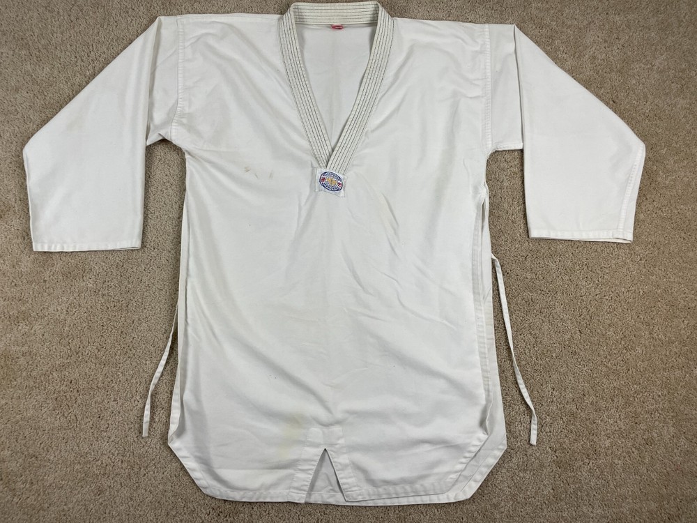 Taekwondo Uniform Mens Size 48 Relaxed Fit V-Neck Side Slit Drawstring White