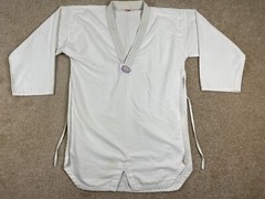 Taekwondo Uniform Mens Size 48 Relaxed Fit V-Neck Side Slit Drawstring White