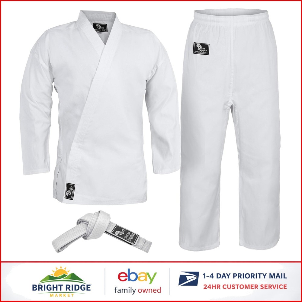 Martial Arts Karate Gi for Kids & Adults, Long Sleeve, White Polycotton Fabric