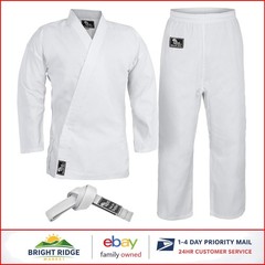 Martial Arts Karate Gi for Kids & Adults, Long Sleeve, White Polycotton Fabric