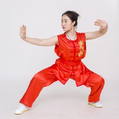 Silk Chinese Kung Fu Taichi Uniform Sleeveless Martial Arts Wushu Suit 3XS~4XL