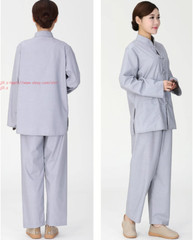 Men Women Shaolin Buddhist Monk Religion Suits Cotton Yoga breathable buckle Set