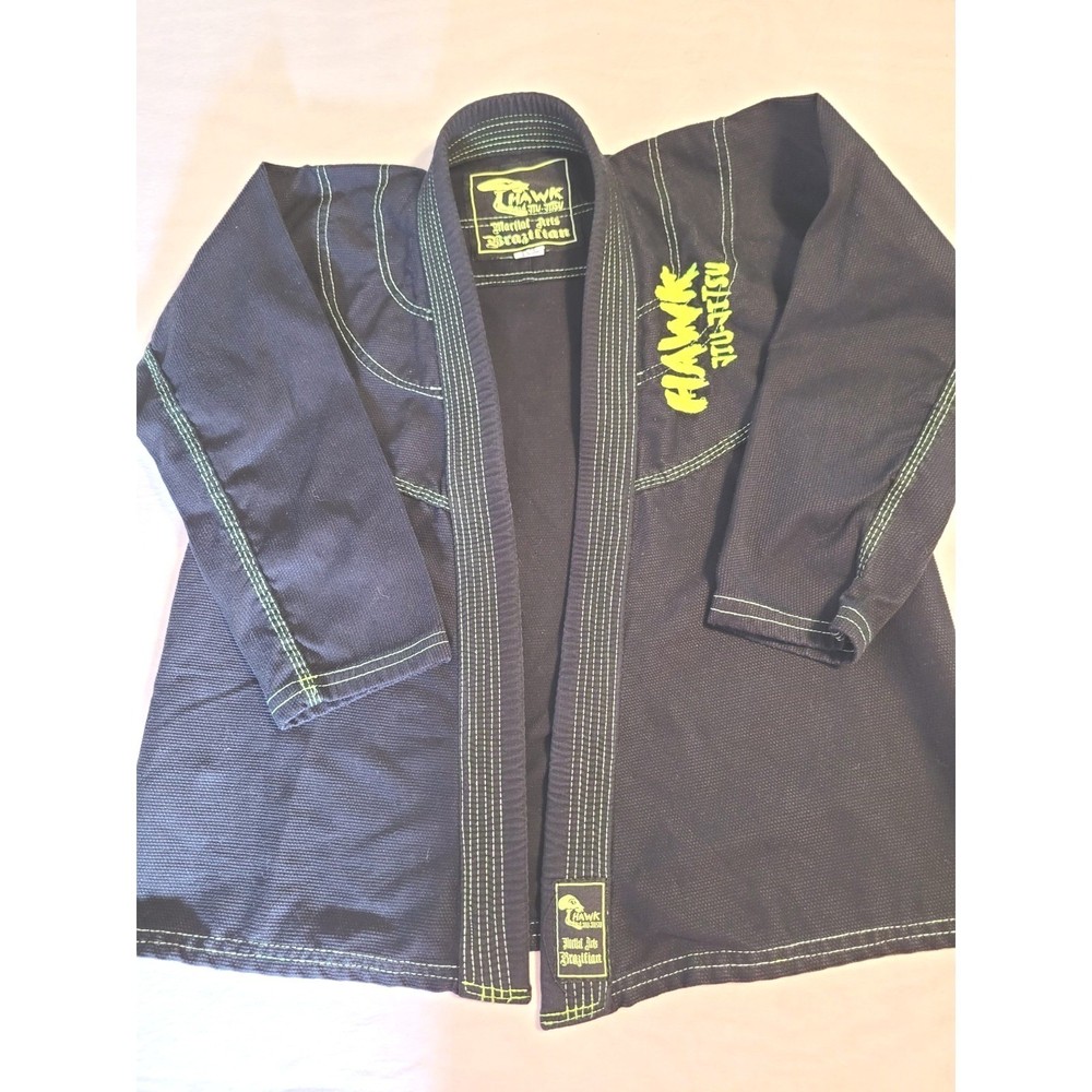 Hawk Jiu Jitsu BJJ Gi Kimono Top Black Lime Green K4 Kids Youth Martial Arts