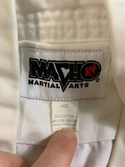 Macho Martial Arts White Taekwondo Uniform Top Tie Waist Size 00/130