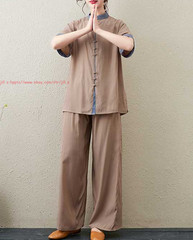 Women Short Sleeves Tai Chi Suit Morning Exercise Uniform Kung Fu Clothes Sets