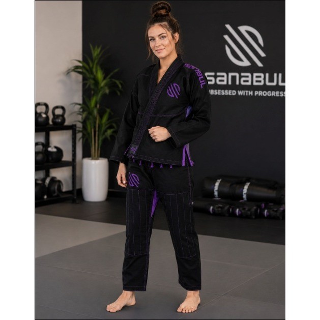 Sanabul W3 Brazilian Jiu Jitsu BJJ Gi Set Black Purple Women Training Uniform