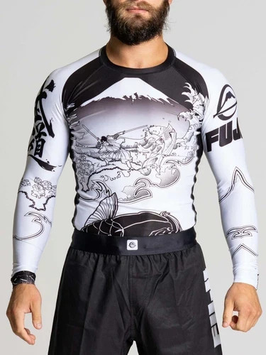 Fuji MMA BJJ Jiu Jitsu Long Sleeve LS Rashguard Rash Guard Sakana Black/White M