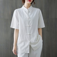 Women’s Retro Linen Shirts Pants Tai Chi Sets Blouse Martial Arts Kung Fu Suits