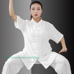 Linen Martial Arts Tai Chi Uniform Kung Fu Wingchun Suit Short Sleeves Outfit