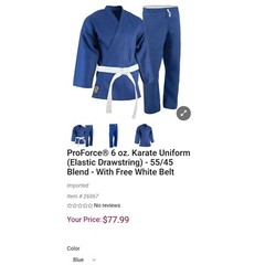 Pro Force Mens KARATE Uniform Blue w White Belt NIB size 7