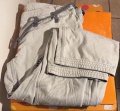 Jiu Jitsu Gi Set Heavyweight Jacket 60” Cuff To Cuff Pants 40×27 Mended Size A1