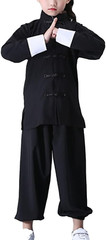 Kung Fu Suit for Unisex Kids Long Sleeve Black Martial Arts Taichi Traditional P