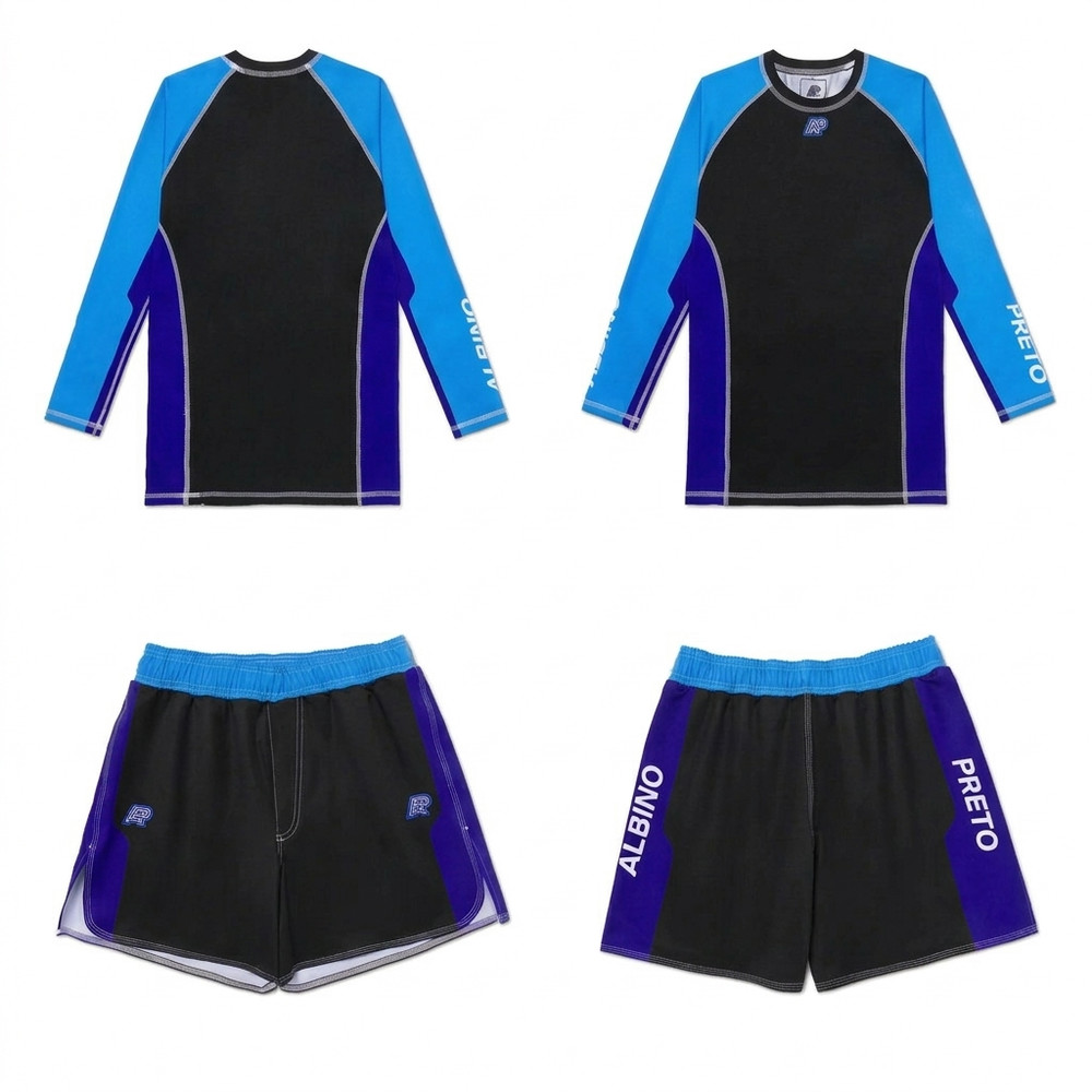 A&P ALBINO & PRETO BBBW LS RASHGUARD & Training Fitted Shorts Bjj No Gi Grappler