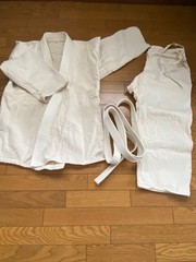 Judo Uniform Set (top And Bottom) In White, With Belt.