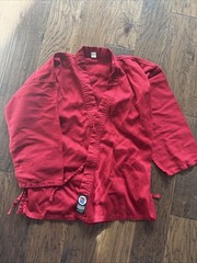Pro Force Martial Arts Karate Uniform Red Gi 6oz Size 2 w/White Belt WORN ONCE