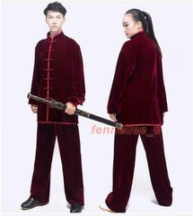 2PC Suit Men’s Velvet Coat Pants Tai Chi Thicken Comfort Classic Stand Collar SZ