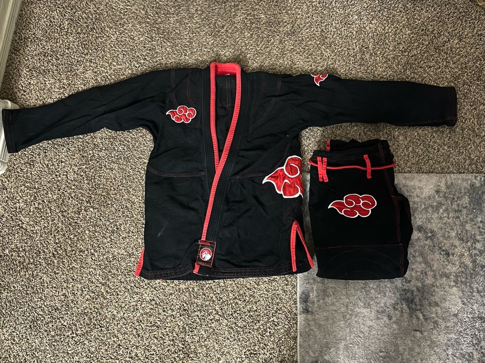 Black and Red Jiu-Jitsu Gi Uniform with Akatsuki Cloud Design A1