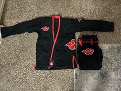 Black and Red Jiu-Jitsu Gi Uniform with Akatsuki Cloud Design A1