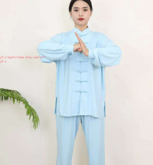 Chinese Style Women Men Milk Silk Kung Fu Uniform Martial Arts Wushu Tai ji Suit