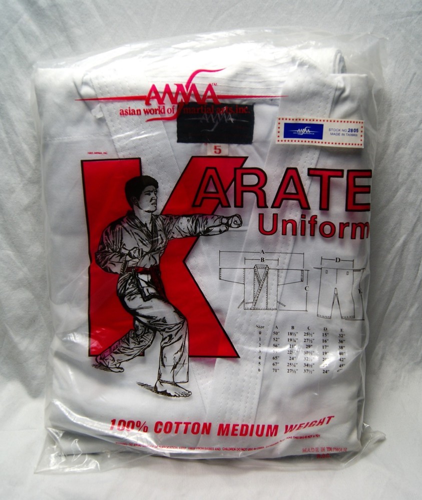 vintage karate uniform size 5 white asian world martial arts AWMA medium weight