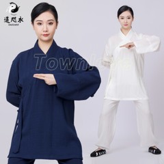 Unisex Wudang Taoist Cotton Linen Robe Kung Fu Tai Chi Uniform Martial Arts Suit