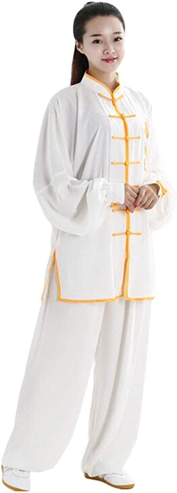 One Suit Unisex Cotton Silk Dragon Embroidery Long Sleeves Tai Chi Uniform Suit
