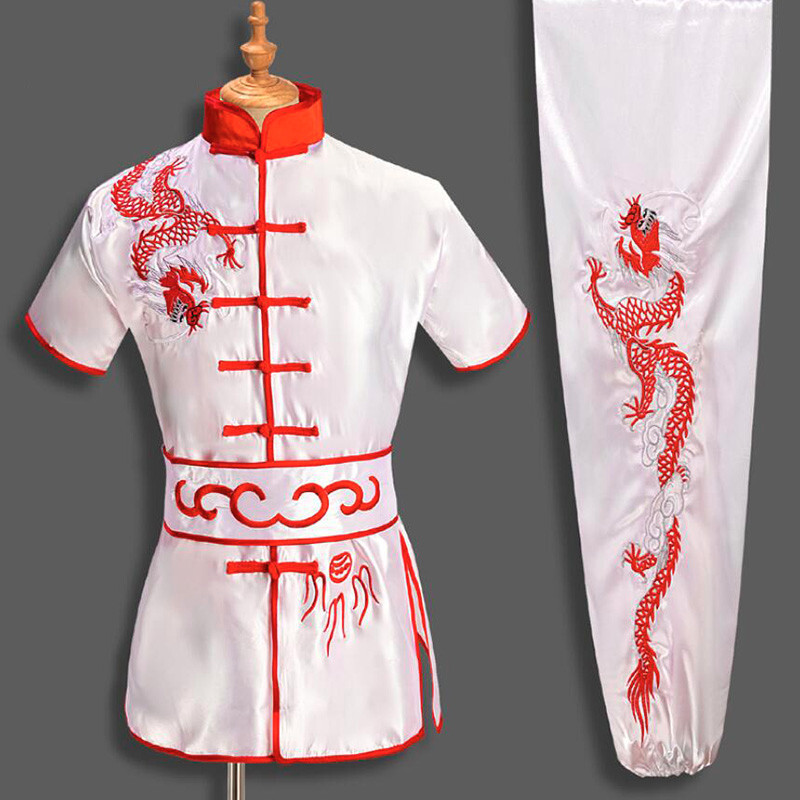 Silk Chinese Kung Fu Taichi Uniform Shaolin Wushu Suit Clothes Dragon Embroidery