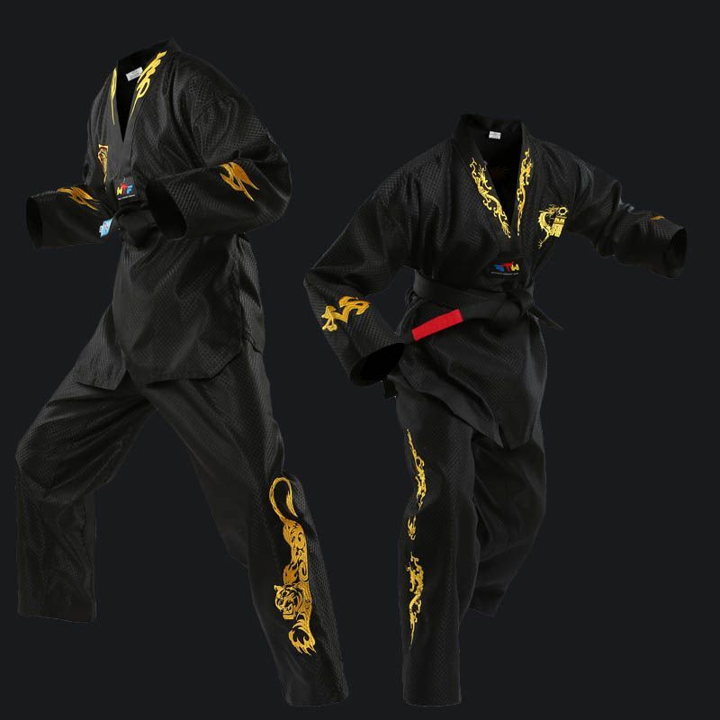 Black Taekwondo Uniform Dobok Adult Kids Female Taekwondo Dobok Cotton Suits