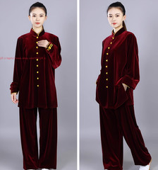 Fall Winter Unisex Tai chi Uniforms Warm Korean velvet Kung fu Martial arts Suit