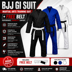 BJJ Gi Suit Martial Arts Training Uniform with FREE Belt Adult Brazilian Jiu Jit