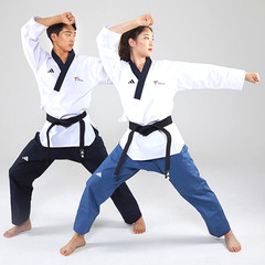 Adidas poomsae WT dan uniform female taekwondo dobok TKD white navy collar