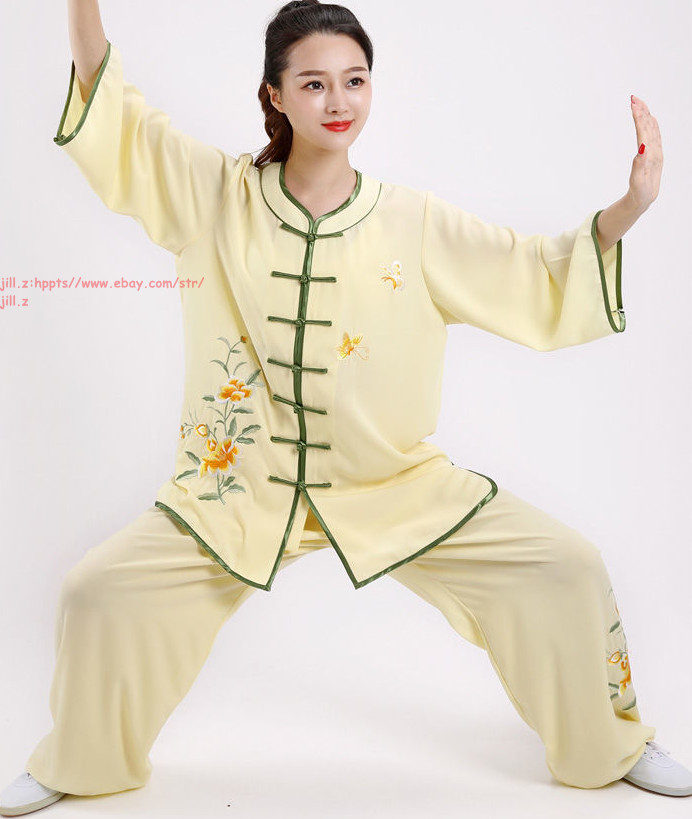 Women’s Cotton Linen Flower Tai Chi Uniform Suit Martial Arts Wing Chun Clothing