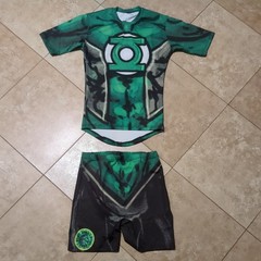 Green Lantern compression set size XL for jujitsu wrestling rashguard 2- piece