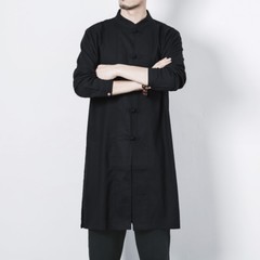 Men Chinese Tang Suit Kung Fu Tai Chi Cotton Linen Traditional Coat Long Uniform