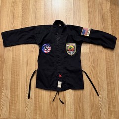 Vintage Karate Taekwondo Martial Arts Black Uniform Shirt US Flag Patches Youth