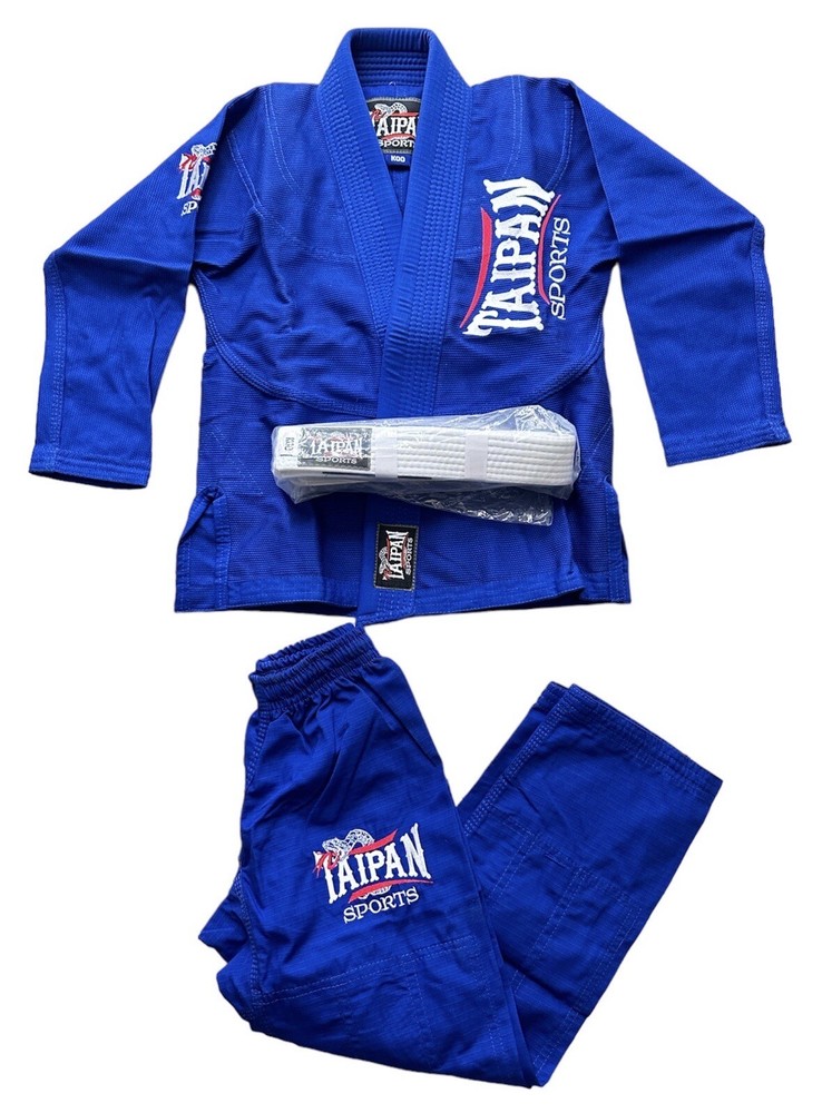 Taipan Sports Brazilian Kids Jiu Jitsu Blue Kimono White Belt Size KOO (7-8yrs)