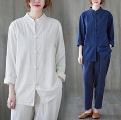 New Women’s Tai Chi Yoga Outfits Set Top+pants Martial Arts Kung Fu Linen suit