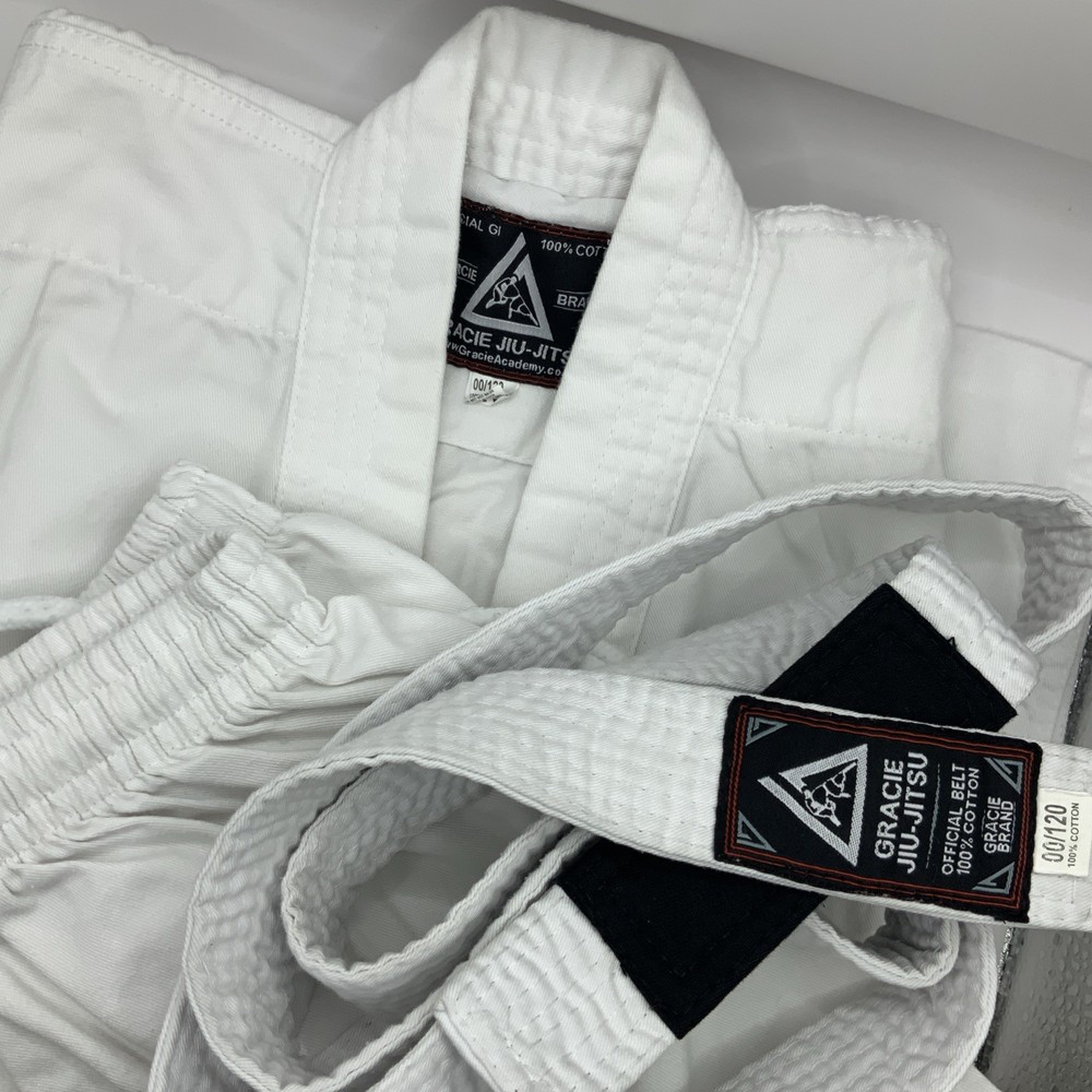 Gracie Jiu-Jitsu Classic Gi Size 00/120 (kids4-7)White BJJ MMA Kimono With Belt
