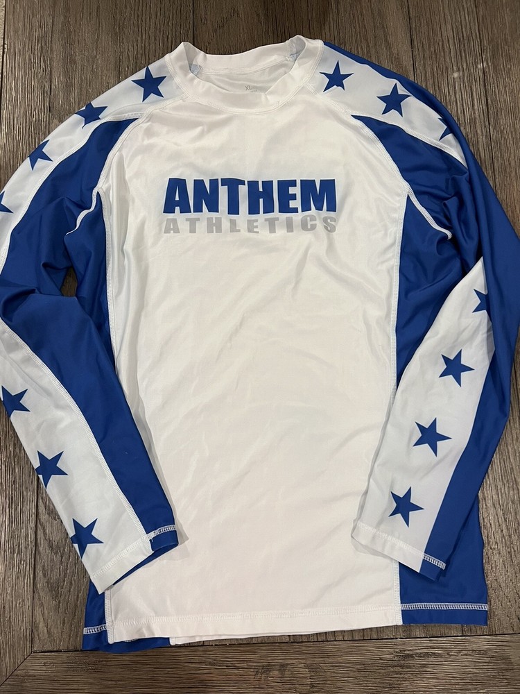 Men’s Rashguard Jiu Jitsu Anthem MMA Fight Compression Shirt blue White XL