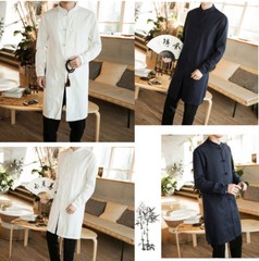 Men Chinese Tang Suit Kung Fu Tai Chi Cotton Linen Traditional Coat Long Uniform