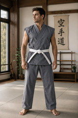 Premium Grey Sleeveless Karate Uniform with White Belt | Lightweight Martial Art