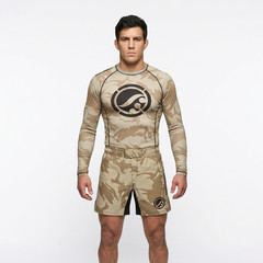 Shoyoroll Training Rash Guard LS (BF20) Tan Camo & Training Fitted Shorts MMA