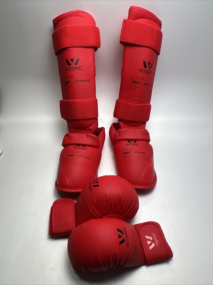 WESING Karate shin and Instep Guard Karate Gloves Approved by WKF red Size Small